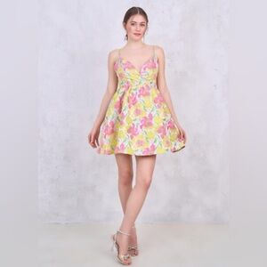 NWT Bright Around Floral Pink and Yellow Women's Dress Size M